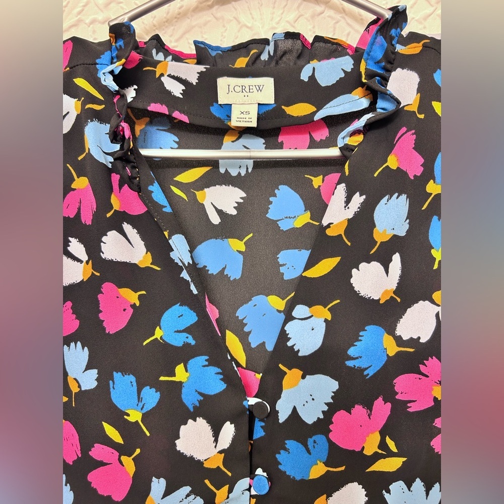 J. Crew Women's Colorful Floral Blouse - Black, Blue, Pink - Picture 4 of 7